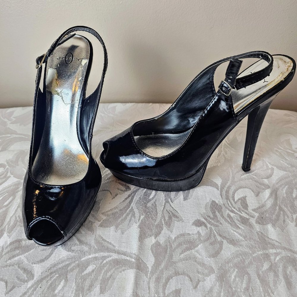 Black Patent Leather Sling Back Heels